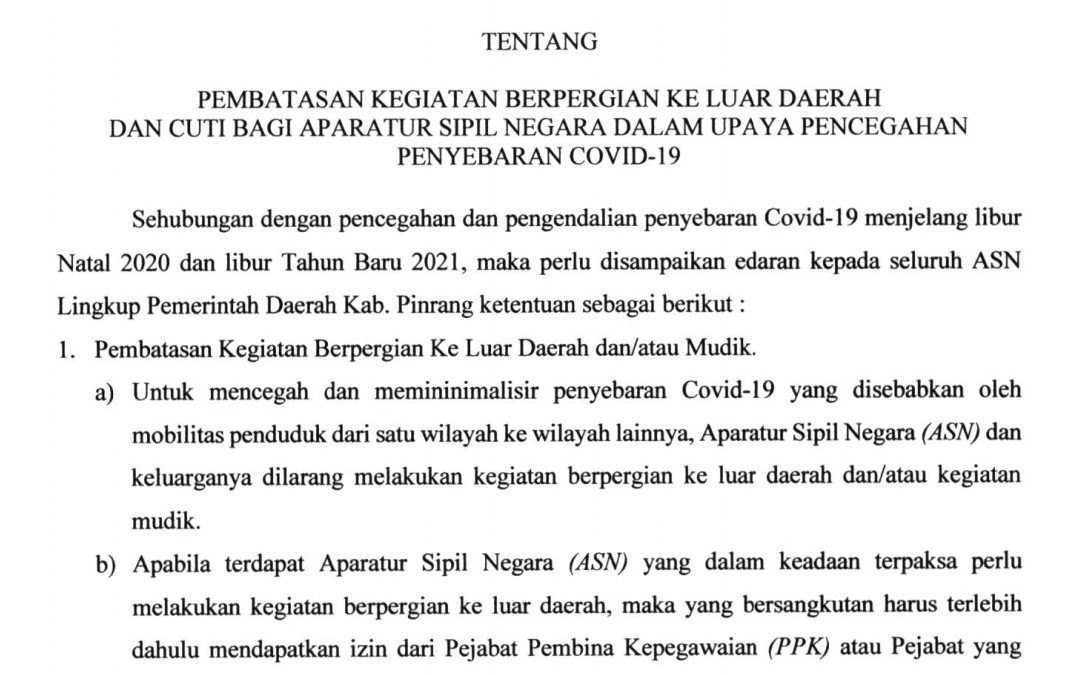 Hindari Penyebaran Covid, Bupati Pinrang Batasi Aktivitas Mudik Bagi ASN